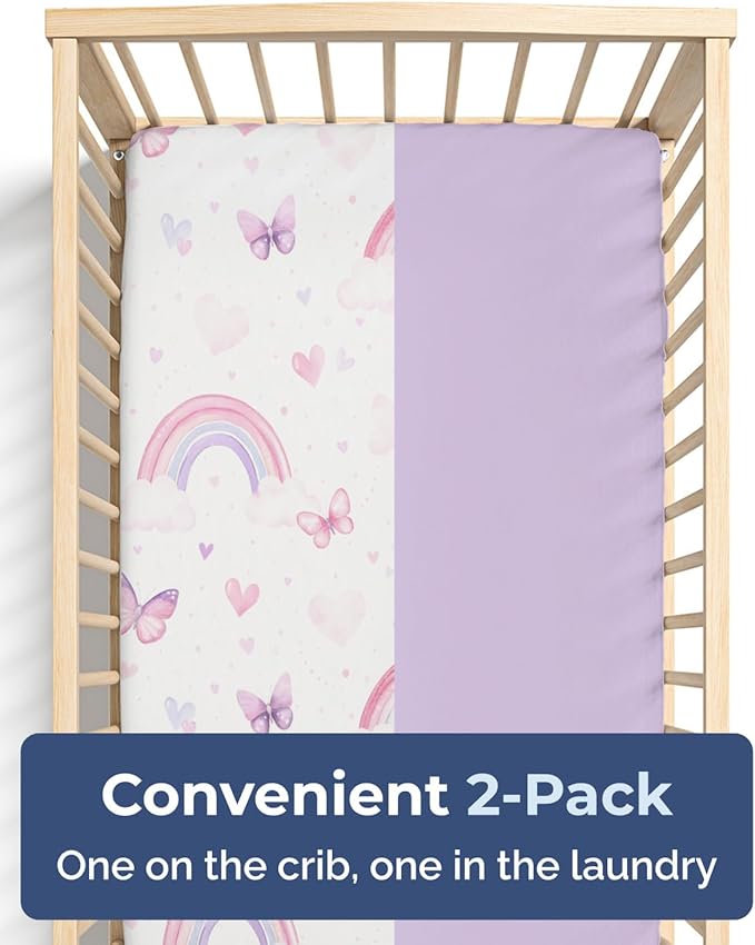 2-Pack Mini Crib Sheets Fitted - Pack N Play Sheets for Pack and Play Mattress - Stretchy Soft Microfiber Playard Bedding - Mini Toddler Bed Cover for Boys and Girls - Oeko-Tex - 38 x 24in, Flutter