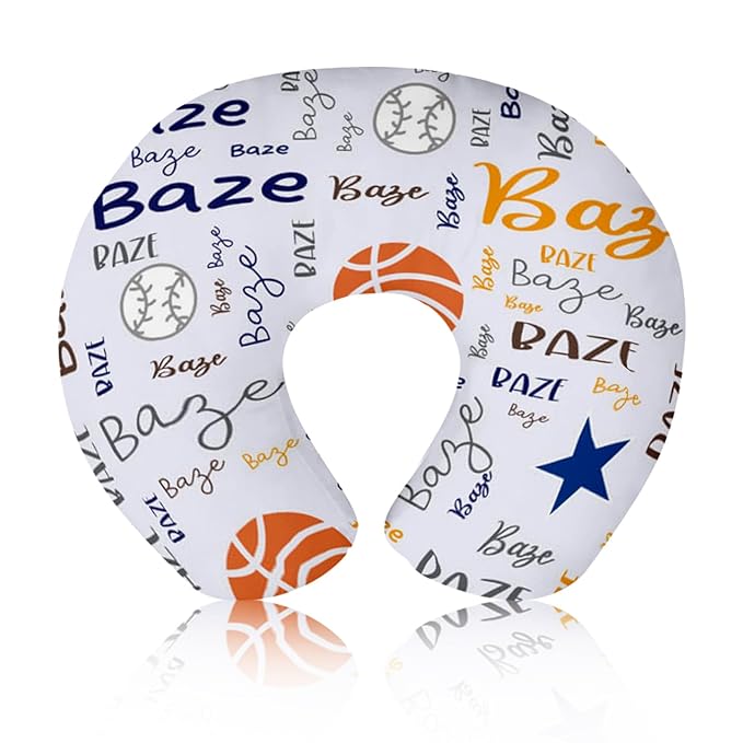 Baby Nursing Pillow Cover - Personalized Name Multiball Theme Breastfeeding U-Shaped for Bottle Feeding, Ultra Soft Comfortable Breastfeeding Pillow Cover for Infant Baby Boys and Girls