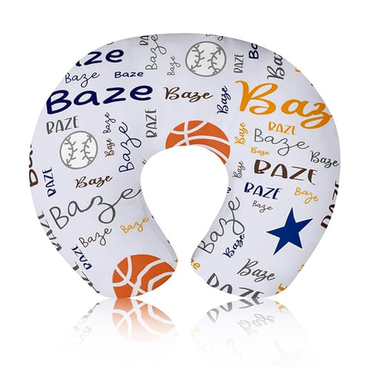 Baby Nursing Pillow Cover - Personalized Name Multiball Theme Breastfeeding U-Shaped for Bottle Feeding, Ultra Soft Comfortable Breastfeeding Pillow Cover for Infant Baby Boys and Girls