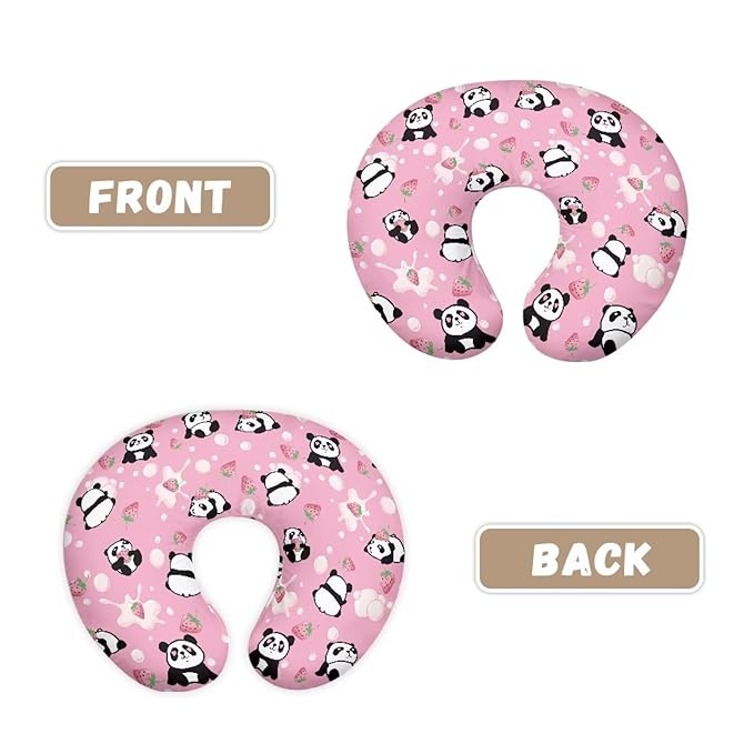 Cute Panda and Strawberry Nursing Pillow Cover for Baby Boy Girl Nursing Pillow Cover Detachable Nursing Pillow Protective Cas Baby Feeding Stain Resistant and Scratch Resistant