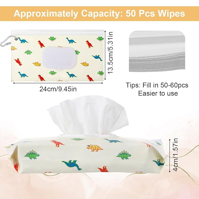 Mabor 2 Pcs Baby Wipes Dispenser, Portable Refillable Wet Wipes Holder for Travel, Reusable Wipe Container with Metal Clip, Keeps Wipe Moist