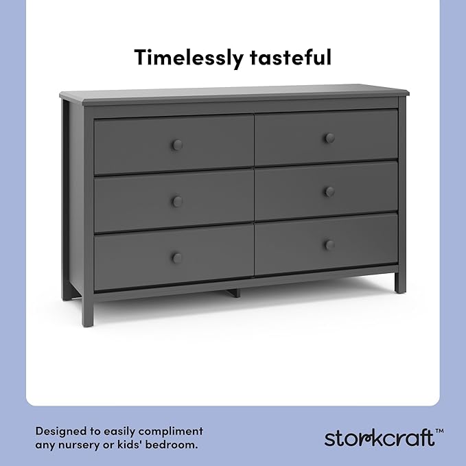 Storkcraft Alpine 6-Drawer Dresser (Gray) – GREENGUARD Gold Certified, Gray Dresser for Bedroom, Kids & Nursery Storage Drawers, Safety Interlocking Drawers, Pre-Installed Tracks, Kids Bedroom