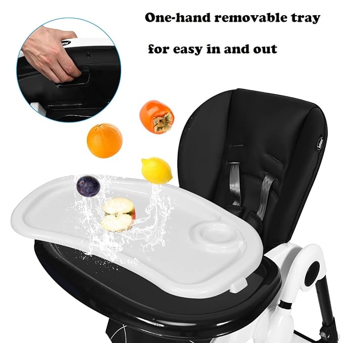 INFANS High Chair with One-Hand Removable Tray, 4 Lockable Wheels & Large Storage Basket - Multi-Adjustable Height, Recline & Footrest, Removable Cushion, Foldable for Baby, Infant& Toddler