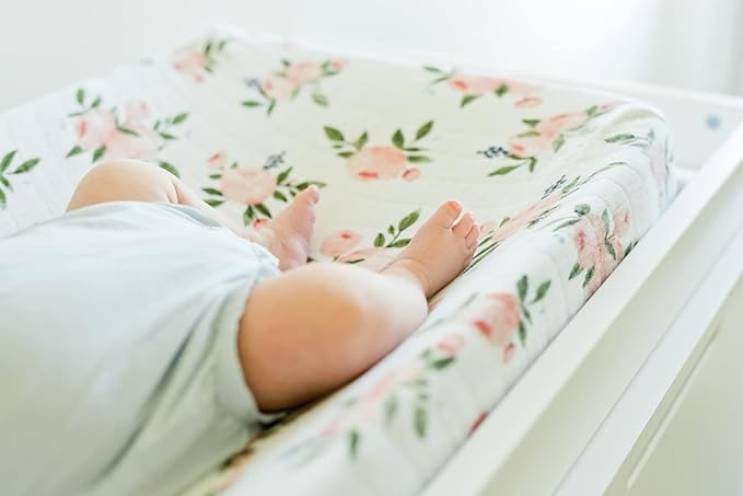 Little Unicorn Changing Pad Cover for Newborns & Infants | Soft & Breathable Muslin Fabric | Baby Diaper Changing Table Pad Cover (Watercolor Rose)