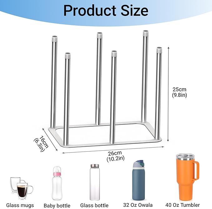 Water Bottle Drying Rack,Stainless Steel Bottle Rack Dryer, Plastic Bag Drying Rack, Dry Rack for Bottles,Space Saving Countertop Rack for Glass,Cups, Mugs,Mason Jars and Sports Bottles