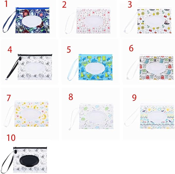 Portable Wet Wipe Pouch, Refillable Baby Wipe Dispenser with Snap Strap, Travel Reusable Wipes Container Wipe Carrying Case Holder(6)