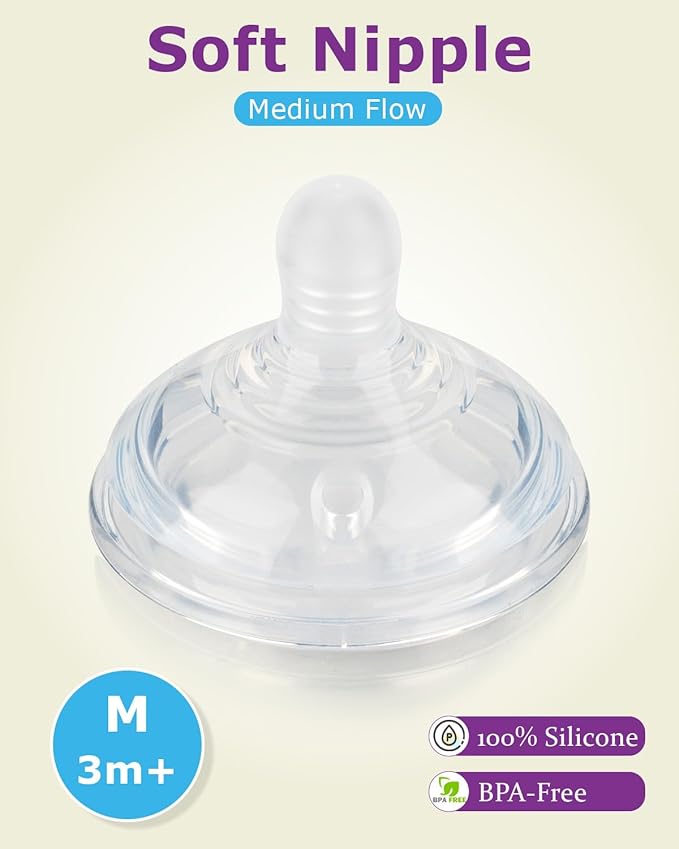 Silicone Nipples (M) for Tommee Tippee Natural Start Anti-Colic Bottles &Advanced Anti-Colic Bottles,Closer to Nature Bottle,Medium Flow,Size 2 Nipple,3m+, 6 Count