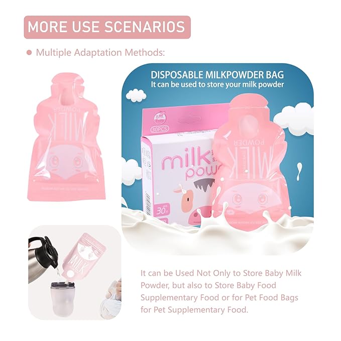 30pcs Pink Milk Powder Storage Bag, Disposable Milk Powder Bags Portable Milk Powder Storage Bag for Day Care and Family Trip