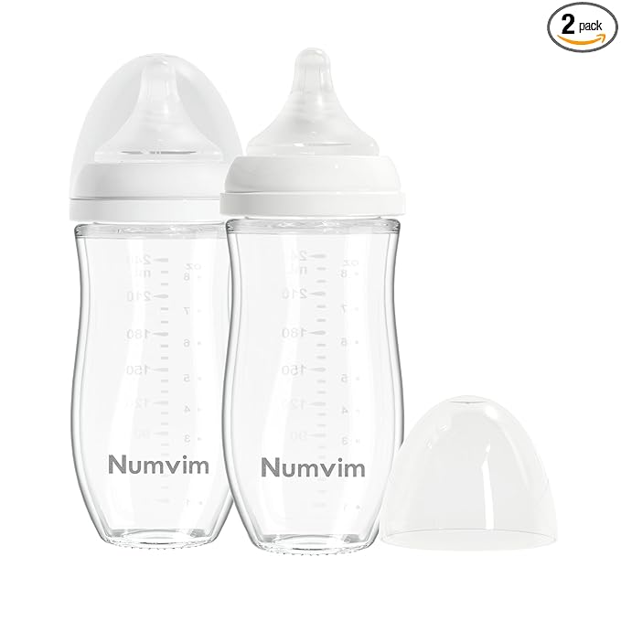 Glass Baby Bottle Gentle & Extra Slow Flow, Breastfeeding Bottle with Anti Colic Nipple for 3 Months Babies, Includes M Nipples, (8Oz, 2 Packs)