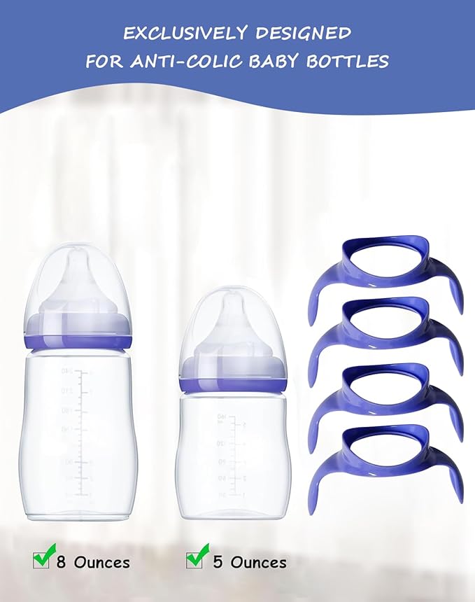 Baby Bottle Handles Compatible with Lansinoh Baby Bottles, Compatible Ergonomic Lansinoh Bottle Holder for Newborn, 4 Pack, Purple