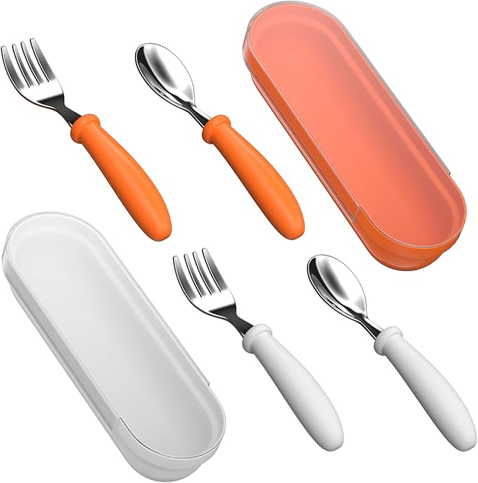 Toddler Utensils, Toddler Forks and Spoons, Baby Utensils Set with Storage Box for Self Feeding Safe, Dishwasher Safe (2 Set with Case)