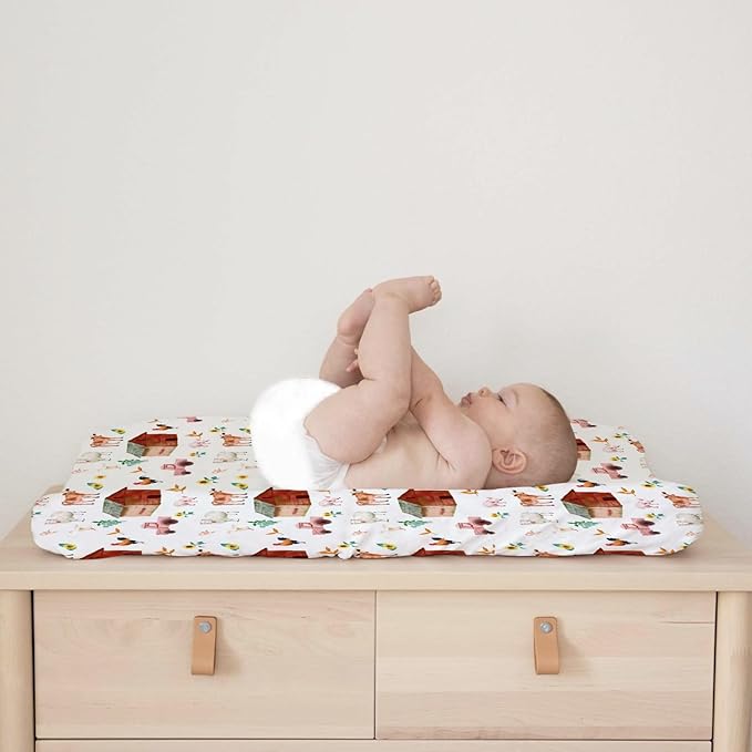 Watercolor Farm Animals Changing Pad Cover Barn Cow Lamb Chicken Pig Hen Duck Tractor Diaper Change Table Cover Sheets for Boys Girls Soft Stretchy Fitted Changing Mat Sheets 32''x16''