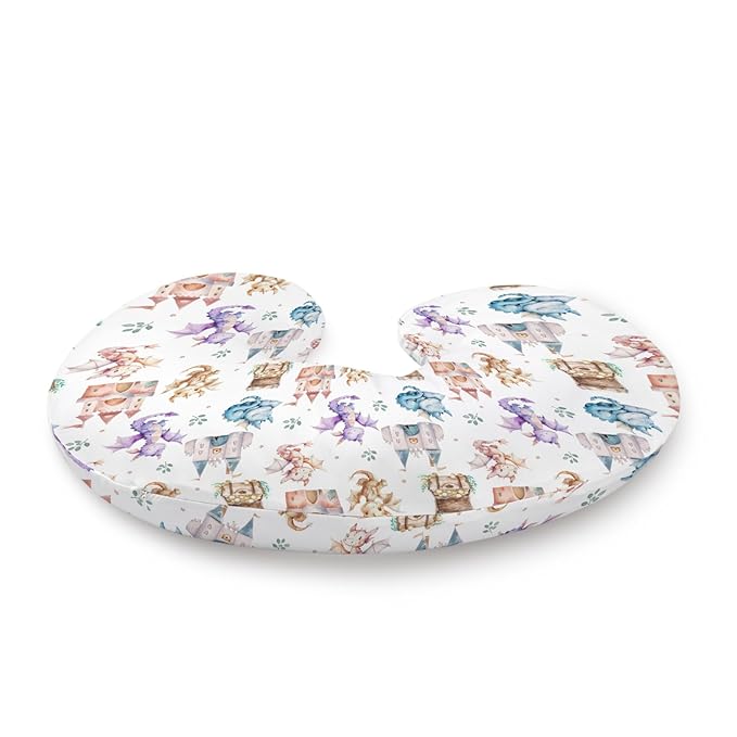 Cartoon Cute Dragon Castle Stars Leaves Pattern Nursing Pillow Cover, Unisex Removable Breastfeeding Pillowcase Slipcover for Baby Girls Boys Newborns Toddlers, Cover Only