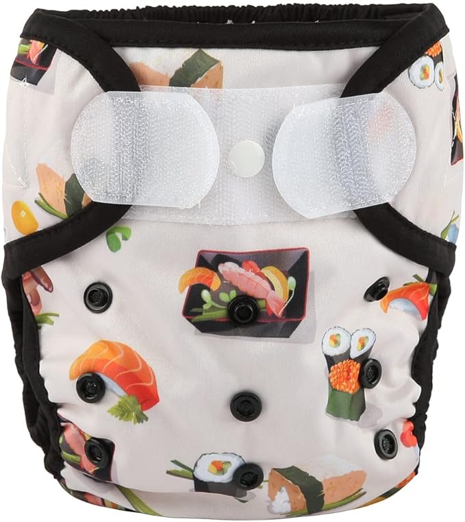 Baby Cloth Diaper Cover Nappy Hook and Loop Double Gusset 6.6lbs to 33lbs (Sushi) One Size
