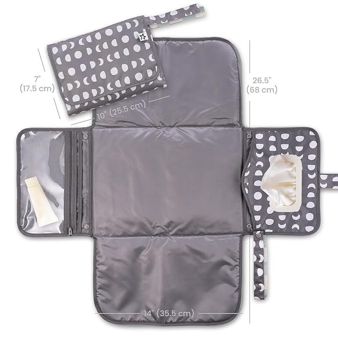 Tiny Twinkle Portable Diaper Changing Pad | Waterproof, Wipeable & Compact Baby Changing Pad for Travel | Smart Wipes Pocket & Organized Storage| Newborn Shower Gift (Luna)