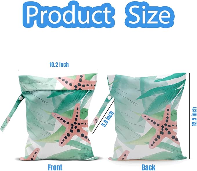 Wet Dry Bag, Wet Bag for Swimsuit, Travel, Beach, Pool, Diapers, Dirty Yoga Gym Clothes, Makeup Bag, Tropical Starfish Summer Vacation Essentials