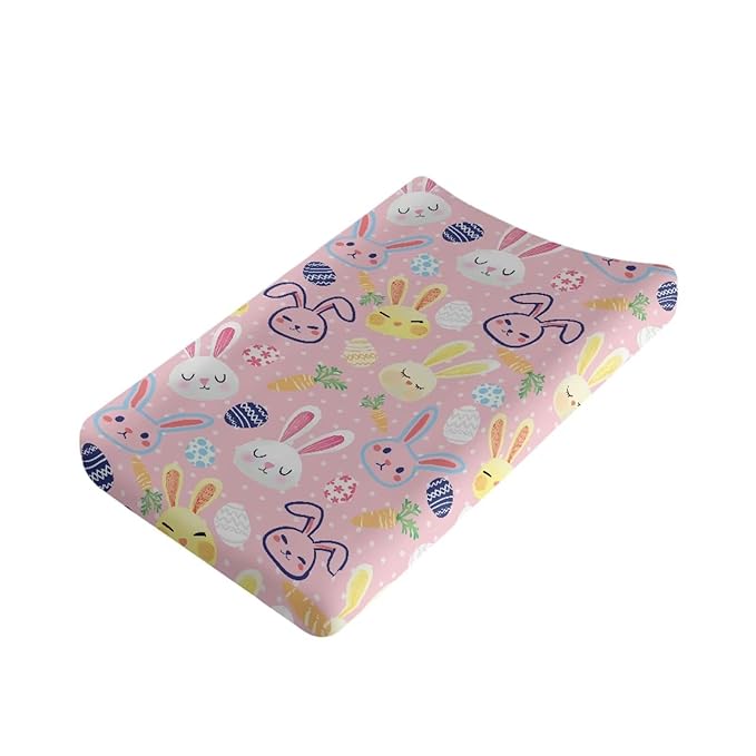 Rabbit Diaper Changing Pad Cover Easter Decor Pink 32''*16'' Baby Changing Pad Cover Breathbale Soft Changing Pad -Cover Home Decoration