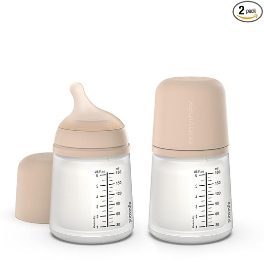 Suavinex Zero Zero Anti Colic Baby Bottle, No 1 Spanish Baby Bottle Brand, Minimizes Bottle Rejection & Nipple Confusion, Perfect for Combo Feeding, 2pk, 6oz/180mL, Light Tone, Adaptable Flow Nipple