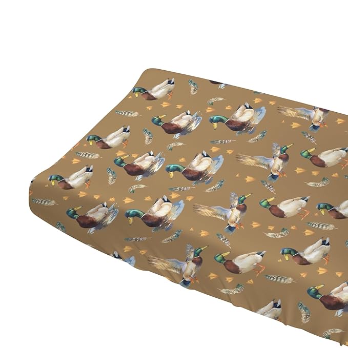 Vintage Duck Hunting Baby Changing Pad Cover for Boy Girl 32''x16'' Mallard Ducks Feathers Fitted Diaper Changing Table Sheets Wild Bird Animal Comfort Soft Breathable Baby Changing Table Mats