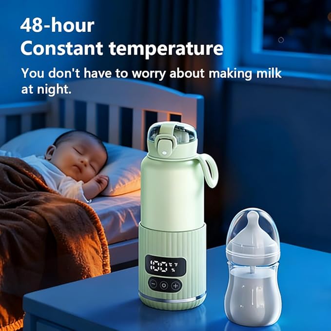 Portable Bottle Warmer with Fast Heating and Long Constant Temperature 15oz Capacity Heated Travel Mug for Breastmilk or Formula (White)