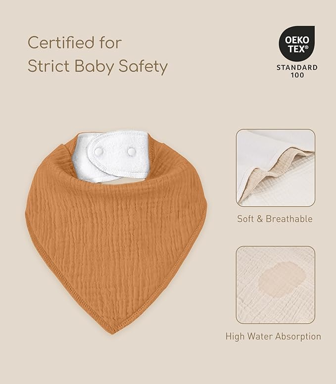 Muslin Baby Bibs 8 Pack, Baby Bandana Drool Bib for Drooling and Teething, Cotton Soft Absorbent for Girls Boys (Neutral)