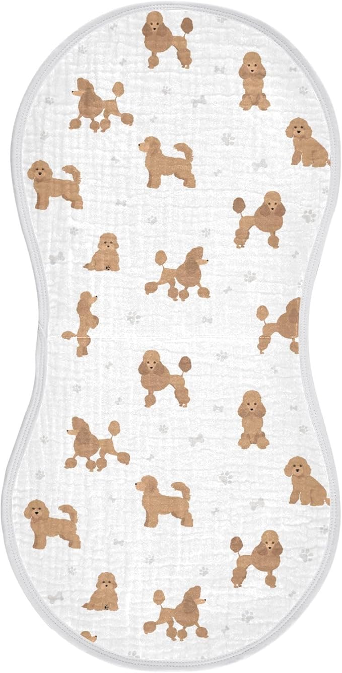 Muslin Burp Cloths for Baby Boys and Girls - 1-Pack Ultra Absorbent Miniature Poodle Dog Muslin Washcloths, Newborn Towel, Milk Spit Up Rags, Burp Cloth Bib for Unisex, 22 x 11 Inch