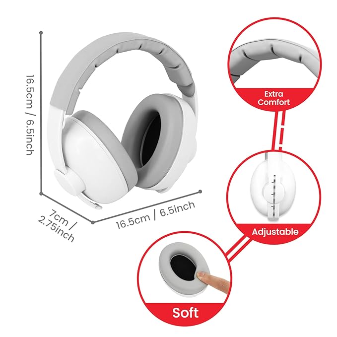Baby Headphones for Noise Protection - Infant Ear Muffs Noise Protection - Toddler Noise Cancelling Headphones - Baby Ear Protection for 0 to 36 Months, Adjustable - White