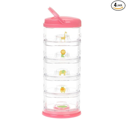Innobaby Packin' Smart Stackable and Portable Storage System for Formula, Baby Snacks and More. Set of 5 Stackable Containers in Strawberry Sorbet. BPA Free.