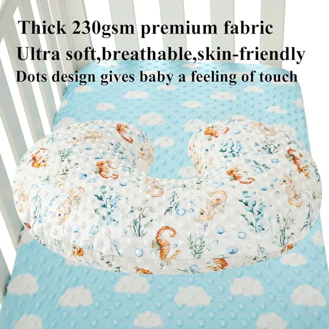 Dot Nursing Pillow Cover Set 2 Pack Nursing Pillow Slipcovers, Ultra Soft Compatible with Boppy Pillow,Standard Pillow for Baby Boy Girl Blue, Seahorse