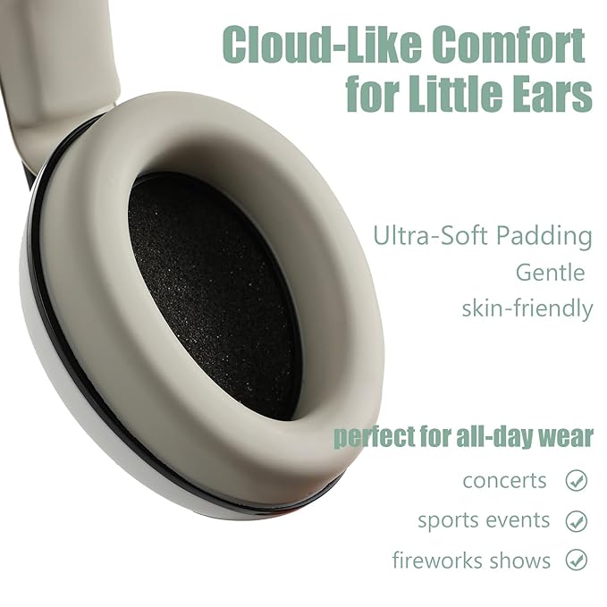 Noise Cancelling Headphones for Kids & Toddlers 3-36 Months, Baby Ear Muffs Noise Protection, Comfortable & Safe Headphones for Travel, Plane & Sleep, Soft Foldable Design with Storage Bag,Grey