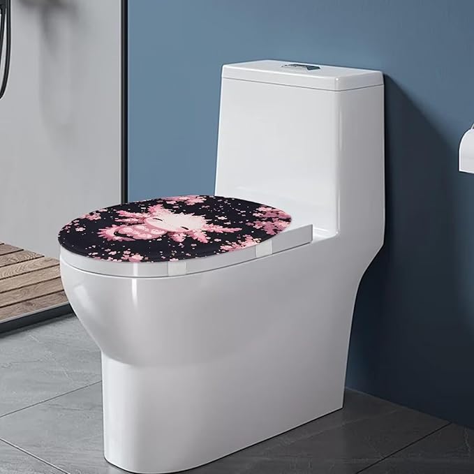 Axolotl Cherry Blossom Toilet Seat Covers for Bathroom Cozy Flannel Fabric Soft Bathroom Covers Keep Clean Tidy Suitable for Public Bathrooms Long-Term Travel Boarding