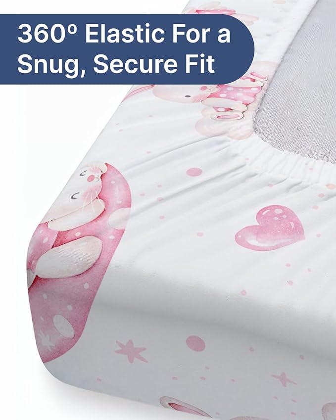 2-Pack Mini Crib Sheets Fitted - Pack N Play Sheets for Pack and Play Mattress - Stretchy Soft Microfiber Playard Bedding - Mini Toddler Bed Cover for Boys & Girls - Oeko-Tex - 38 x 24in, Bunny Dream