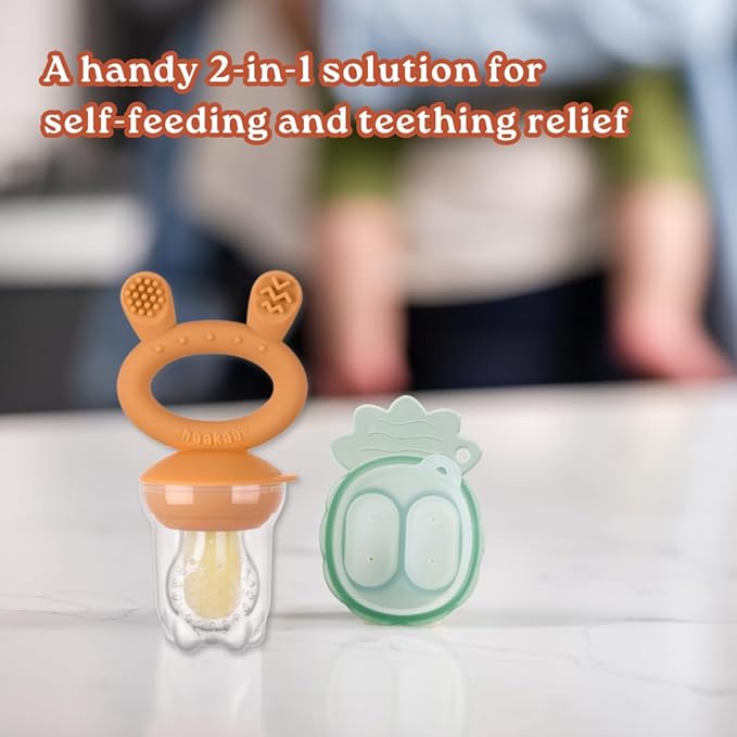 Haakaa Freeze-N-Feed Mini Combo with Silicone Food Feeder & Silicone Mini Nibble Tray|Baby Solid Food Self Feeder|Breastmilk Popsicle Mold Storage & Feeder for Soothing Baby Gums 1 PK