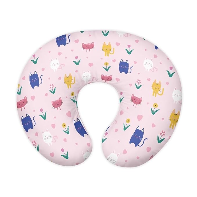 Nursing Pillow Cover with Hidden Zipper Cat and Flowers Soft for Moms/Baby Nursing Pillow Cover Stretchy Removable Cover for Breastfeeding Pillow