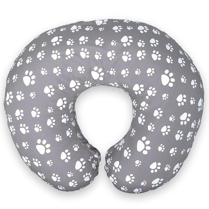 Nursing Pillow Cover for Baby Girls and Boys | Soft Water Resistant and Machine Washable Fabric | Unisex Grey Paw Print Design | Great for Breastfeeding and Bottle Feeding Mothers