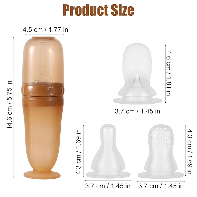 Baby Food Bottle, 3-in-1 Silicone Food Dispensing Squeeze Feeder Multifunctional Baby Milk Bottle Weaning Bottles with Dispensing Spoon, Regular Nipple and Fruit Puree Feeding Nipple