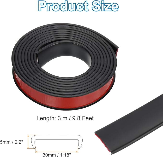 PATIKIL TPE U-Shape Edge Banding, 1-3/16 Inch x 9.8ft Self Adhesive Flexible Veneer Edging Trim Furniture Edge Protector for Shelf Cabinet Table Repair Restoration, Black