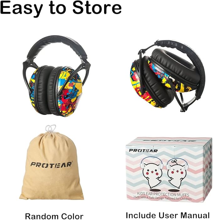 Kids Hearing Protection,25dB NRR Noise Reduction,Sound Proof for Kids,Toddler,Safety Earmuffs for Concert,Airplane,Autism,Monster Jam,Travel,School- Black Paint