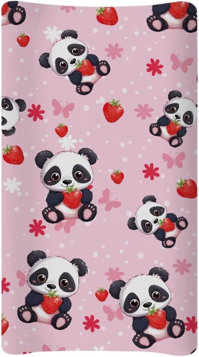 Panda Hearts Baby Changing Pad Cover Comfy Cozy Diaper Changing Mat Cover Stretchy Breathable Lightweight Changing Table Cover