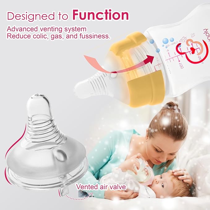 Nenesupply Natural Baby Bottles Newborn Flow Feeding Bottles Breastfeeding Bottle for Breastfed Babies Wide Neck 4.7oz Anti Colic Level 1 Nipple for 0+ Month Infant Replace Spectra Bottles for Pumping