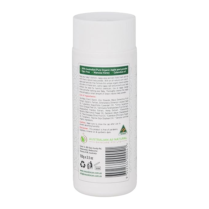ONEA Natural Apple Baby Powder - Talc-Free, Preservative-Free Natural Body Powder - Reduced Risk of Skin Irritation - Prevents Diaper Rash - 3.5 oz