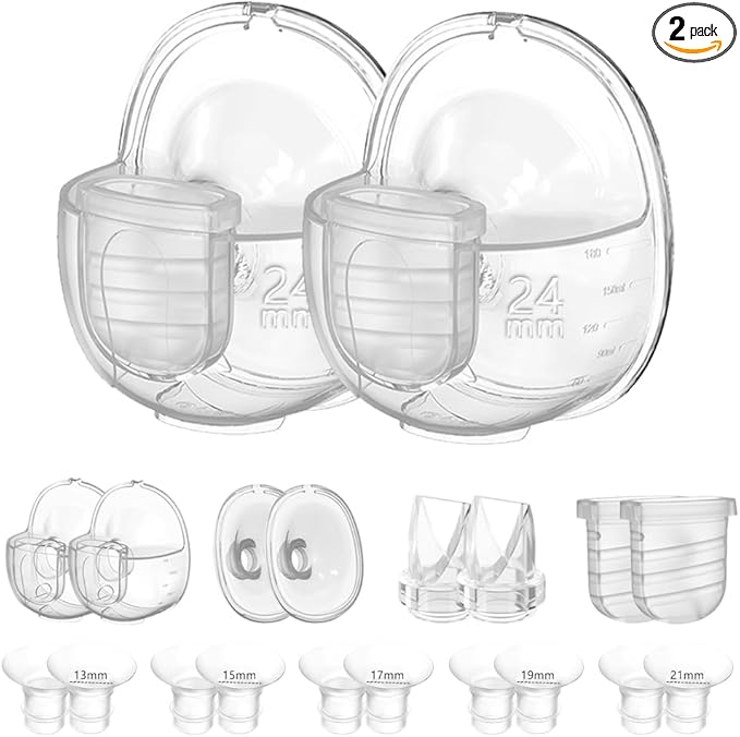 Two Full S32 Breast Pump Set with 10pcs 13/15/17/19/21mm Flange Inserts for NCVI/NICEGREEN/Nuliie/Zooawa/Sunnaltree S32 Pump,Including 24mm Flange,Valve,Diaphragm,Collector,Flange Inserts