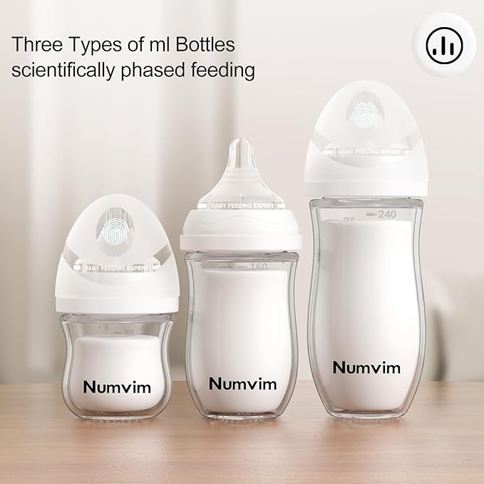 Natural Glass Baby Bottles Gentle & Slow Flow, Newborn Breastfeeding Bottle with Anti Colic Nipple for 0 Months Babies, 3 Packs (Brown (8 Ounce), 1 Count (Pack of 3))