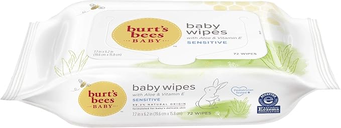 Burt’s Bees Baby Wipes, Unscented Natural for Sensitive Skin with Aloe and Vitamin E - 72 Baby Wipes – 10 Pack