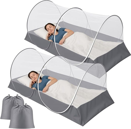 2 Pcs Large Pop up Mosquito Tent Portable Foldable Mosquito Bug Net for Bed Camping Travel Patio Outdoor 78 * 39 * 28 Inch Bug Netting Mesh Tent Canopy for Adults Bedroom, Grey