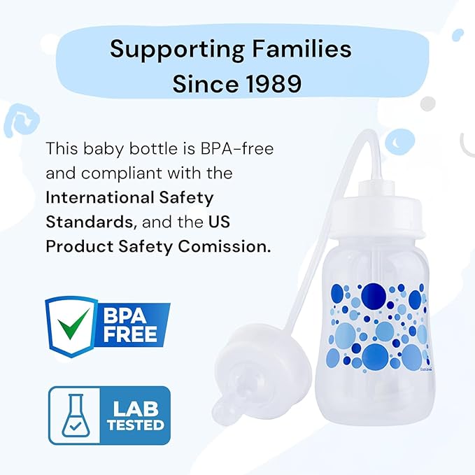 Hands-Free Baby Bottle - Anti-Colic Nursing System 4 oz Baby Bottle with Fast Flow Nipple/Teat 3m+ with Tube Straw Feeding System for Toddler (2 Bottles - Blue)
