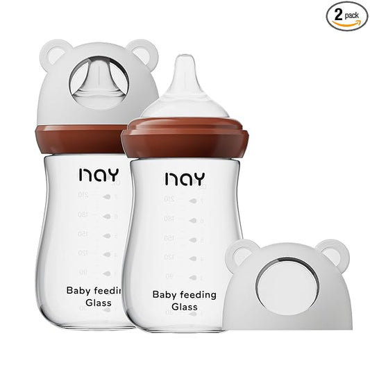 yanyoyo Natural Glass Baby Bottle for Breastfeeding Babies, 8oz Anti-Colic Baby Bottle with Natural Response Nipple(M), Clear, Wide Neck, 2 Pack, 3 Months+
