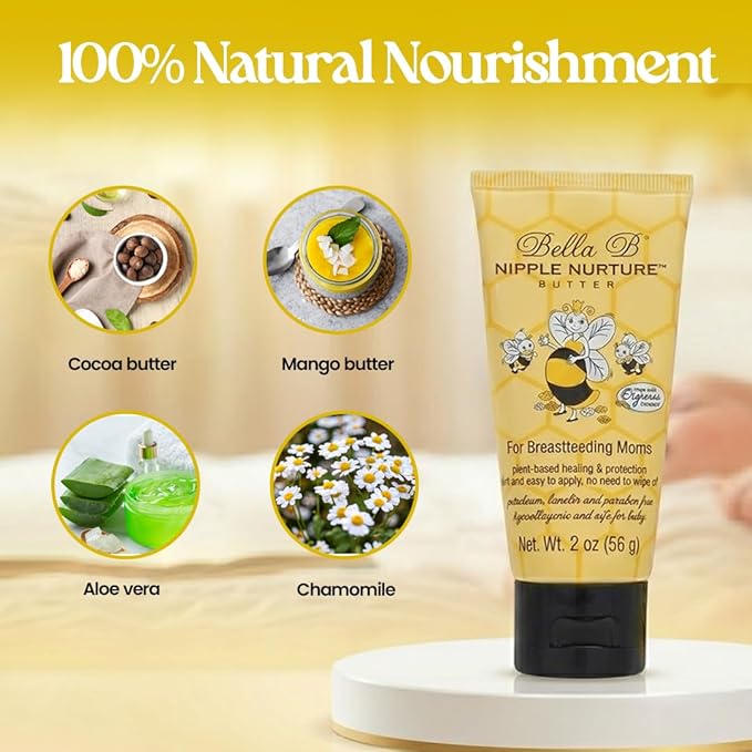 Bella B Nurturing oz - Organic Nipple Cream For Breastfeeding - Natural Nipple Cream For Breastfeeding Organic, Nipple Butter, Fragrance Free, 2 Ounce