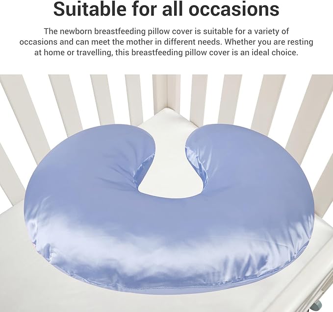 Satin Nursing Pillow Cover,Soft Washable Breathable,Protect for Baby Hair and Skin, Breastfeeding Pillow Slipcover for Feeding (Blue)
