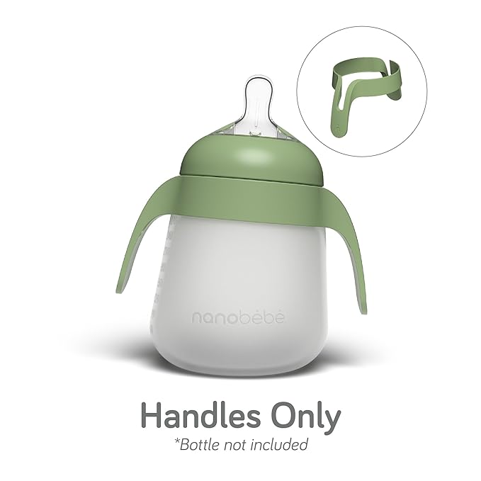 Nanobebe Flexy Bottle Handles, Easy-Grip Ergonomic Handles, Transitional Sippy Cup Handles 2-Pack, Sage